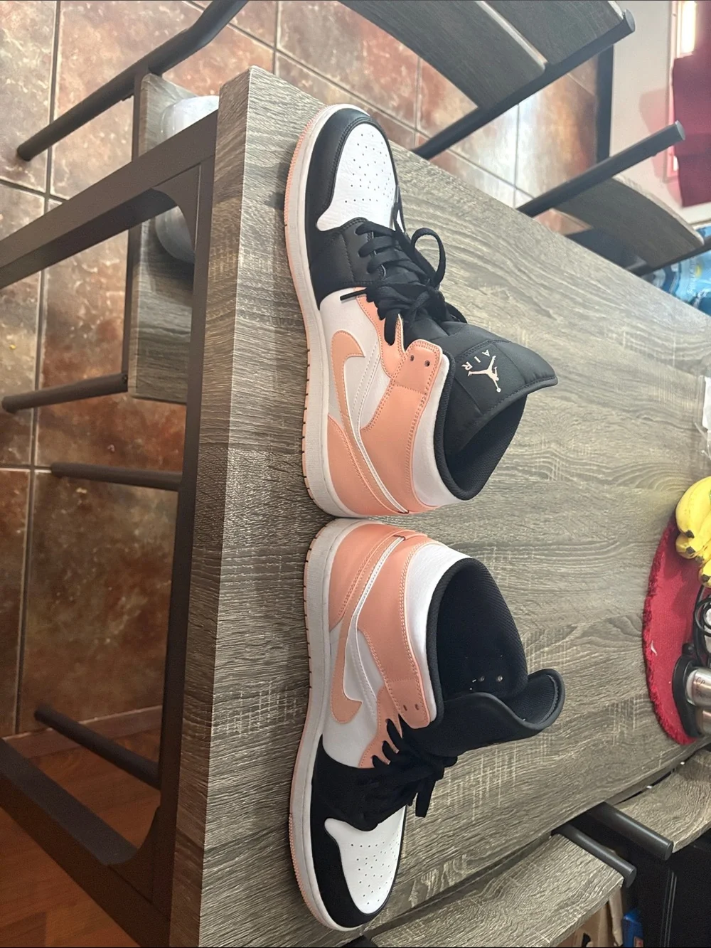 men’s jordan’s High-Top Sneakers in Peach, Black & White